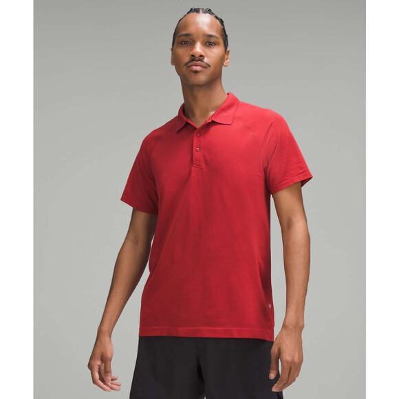 Lululemon Men’s Metal Vent Tech Polo Short Sleeve Red Large Performance Casual - Picture 1 of 4